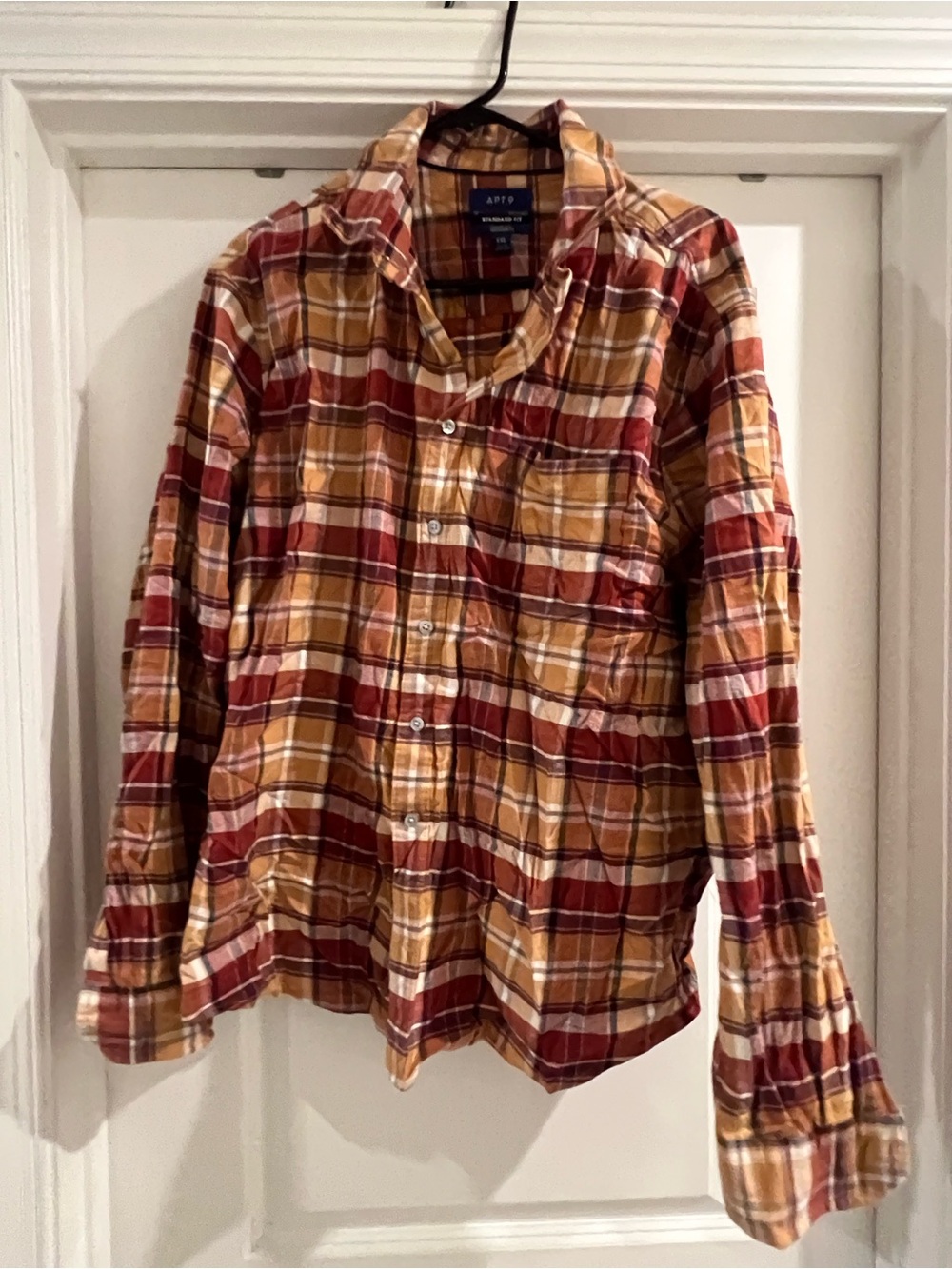 Apt 9Mens Yellow Red Plaid Button-Up Shirt
